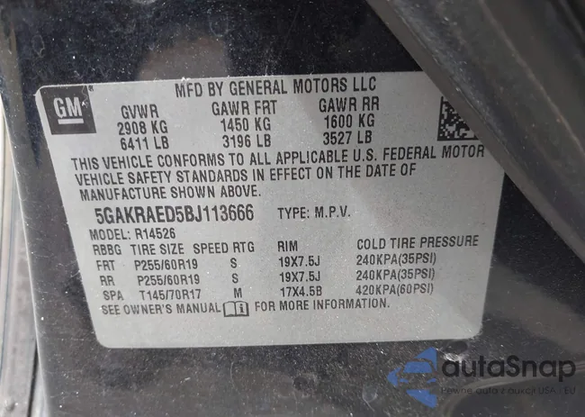 5GAKRAED5BJ113666: 43270454