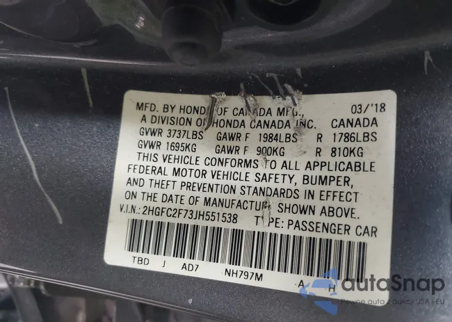 2HGFC2F73JH551538: 43270602