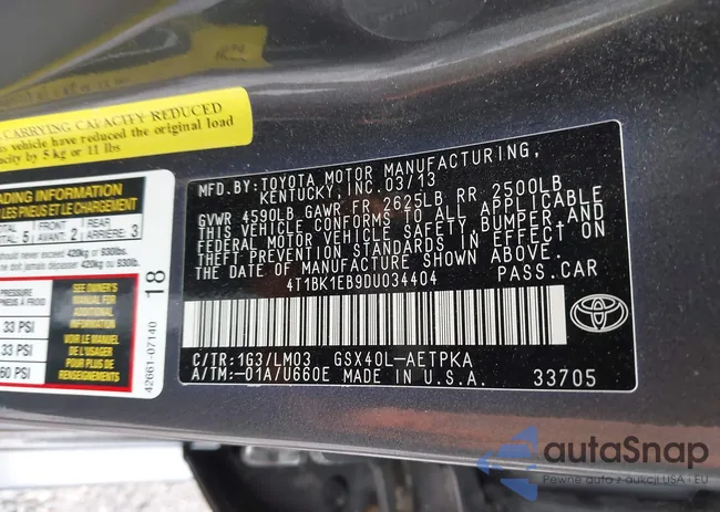 4T1BK1EB9DU034404: 43270604