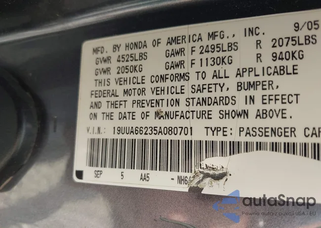 19UUA66235A080701: 43272010