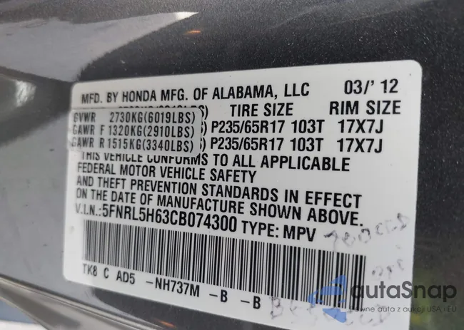 5FNRL5H63CB074300: 43272046