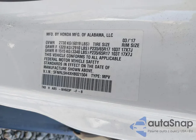 5FNRL5H4XHB021504: 43272063