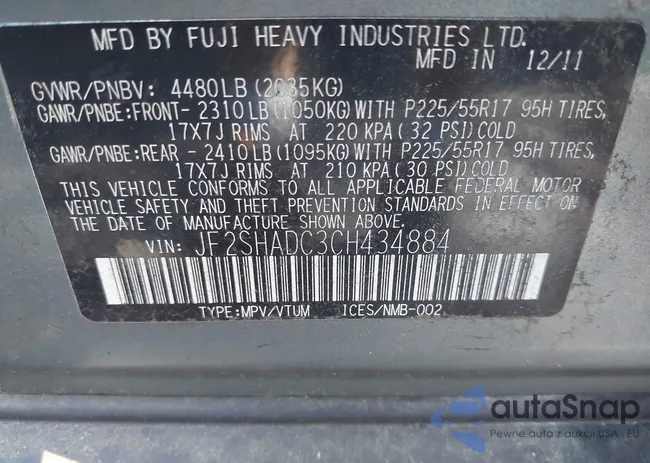 JF2SHADC3CH434884: 43272088