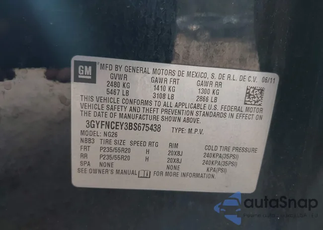 3GYFNCEY3BS675438: 43272245