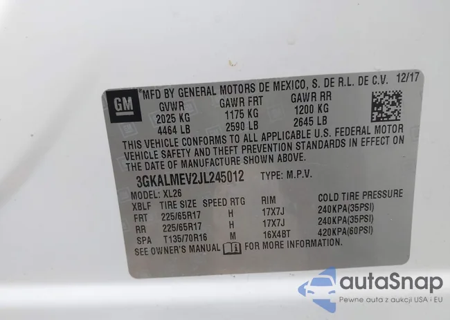 3GKALMEV2JL245012: 43272260