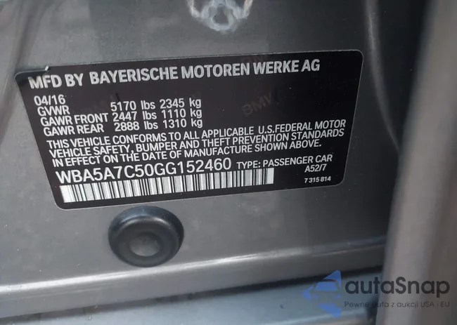 WBA5A7C50GG152460: 43271486