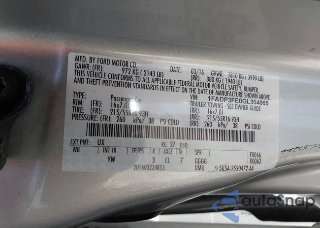 1FADP3FE0GL304865: 43271546