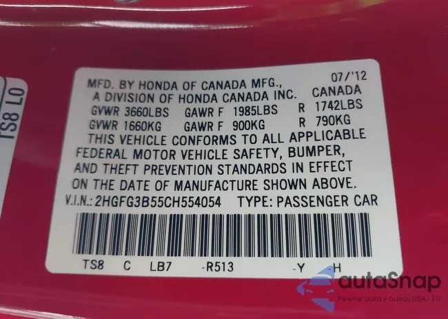 2HGFG3B55CH554054: 43272917