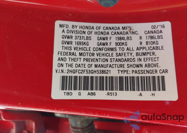 2HGFC2F53GH538621: 43272946