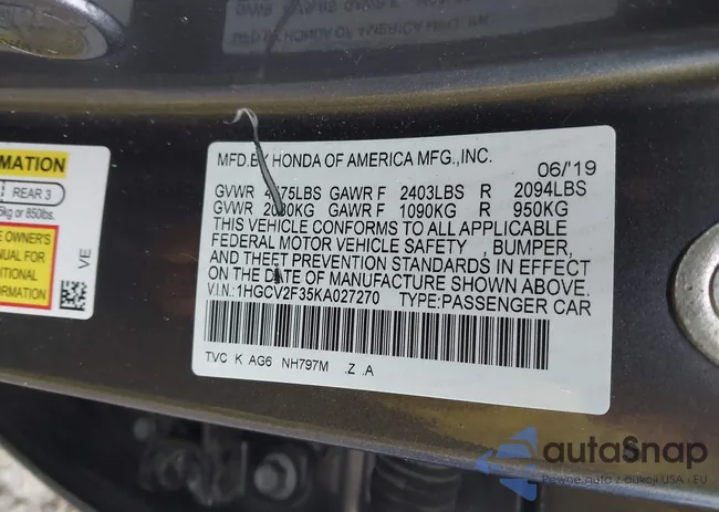 1HGCV2F35KA027270: 43273013