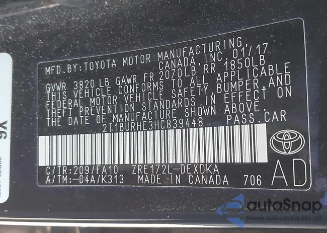 2T1BURHE3HC839448: 43273068