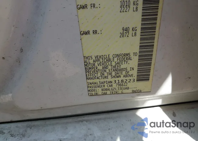 1N4AL3AP1HN318223: 43273148