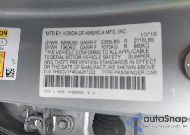 1HGCV1F40JA267232: 43273166