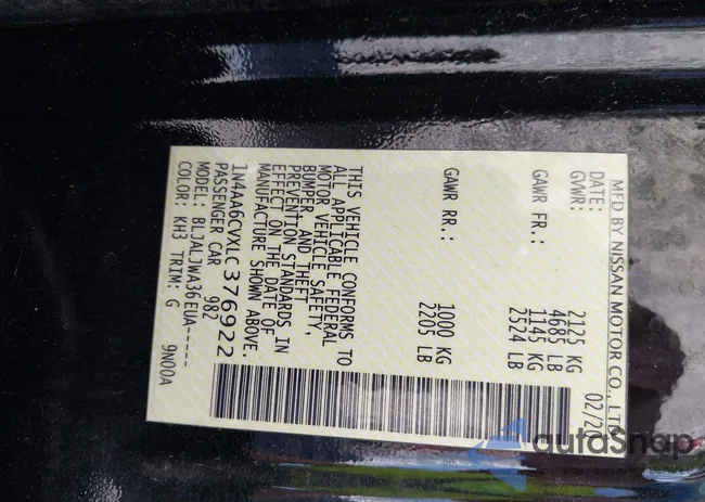 1N4AA6CVXLC376922: 43273187