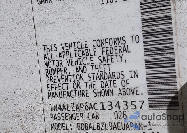 1N4AL2AP6AC134357: 43273213
