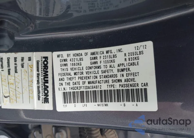 1HGCR2F70DA084812: 43273324