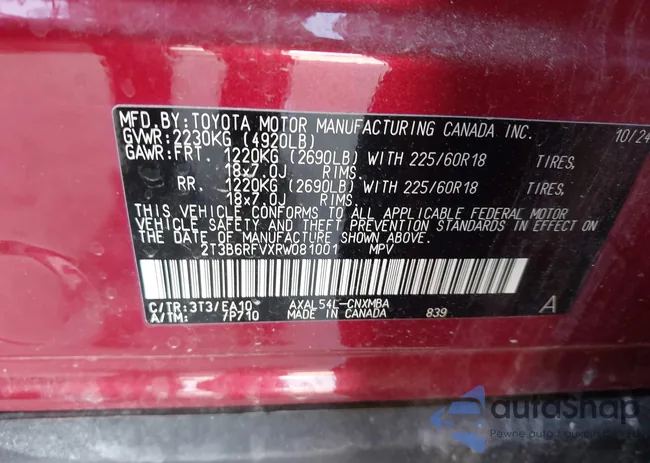 2T3B6RFVXRW081001: 43273330