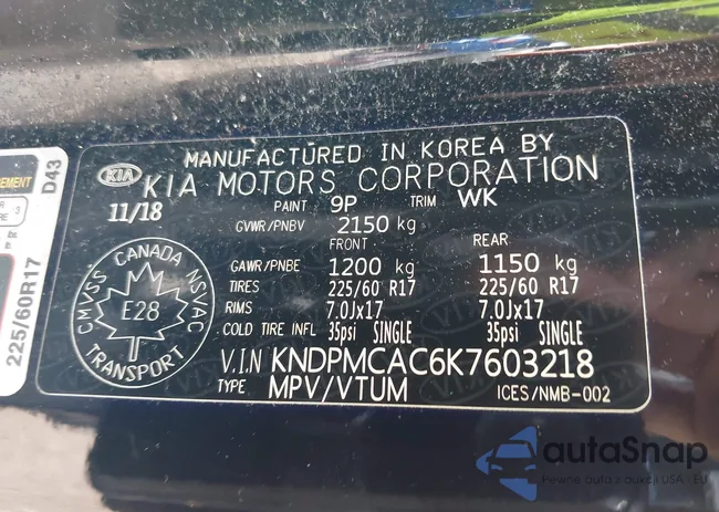 KNDPMCAC6K7603218: 43272526