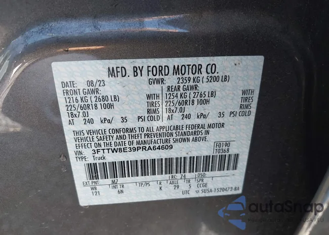 3FTTW8E39PRA64609: 43272543