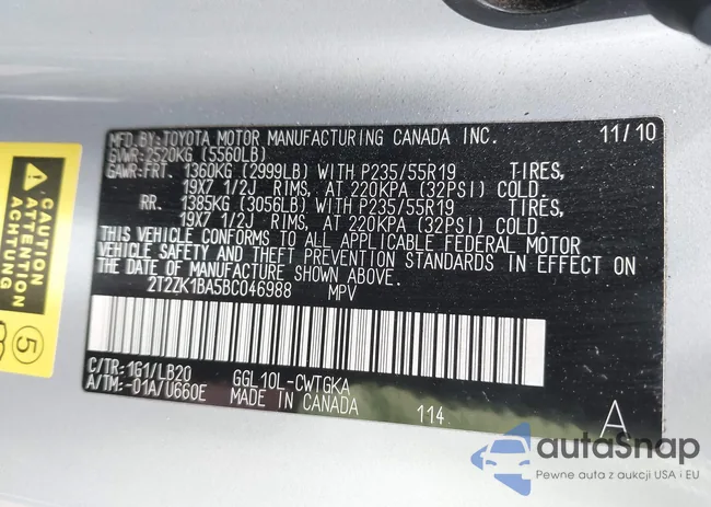 2T2ZK1BA5BC046988: 43272545