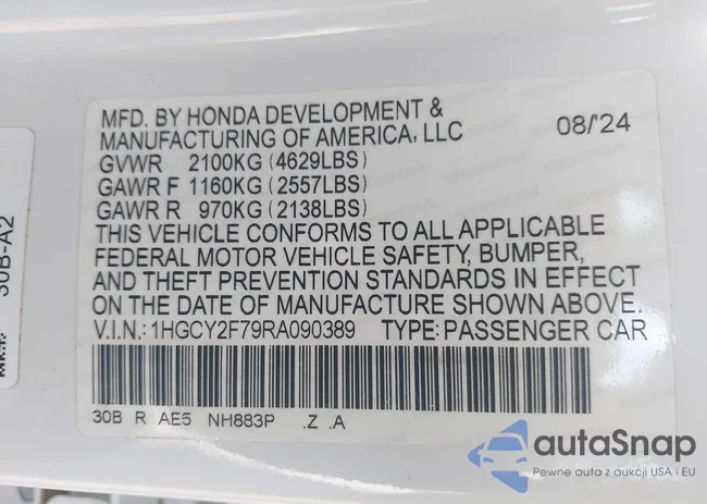 1HGCY2F79RA090389: 43273870