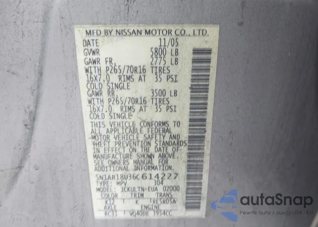 5N1AR18U36C614227: 43273893