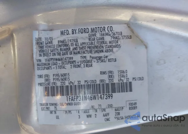 1FAFP31N46W147399: 43273987