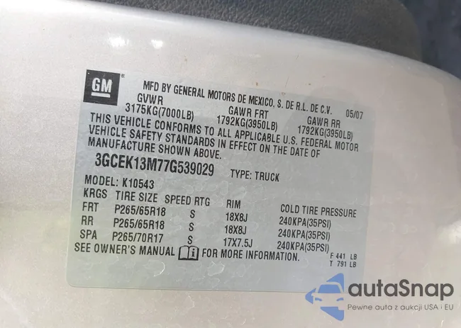 3GCEK13M77G539029: 43274109