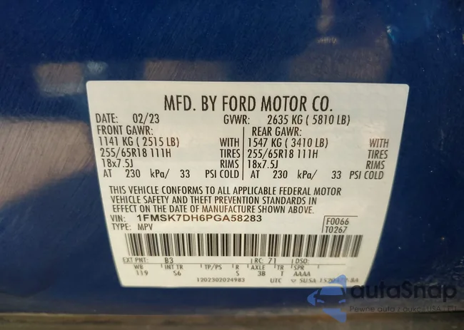 1FMSK7DH6PGA58283: 43273519