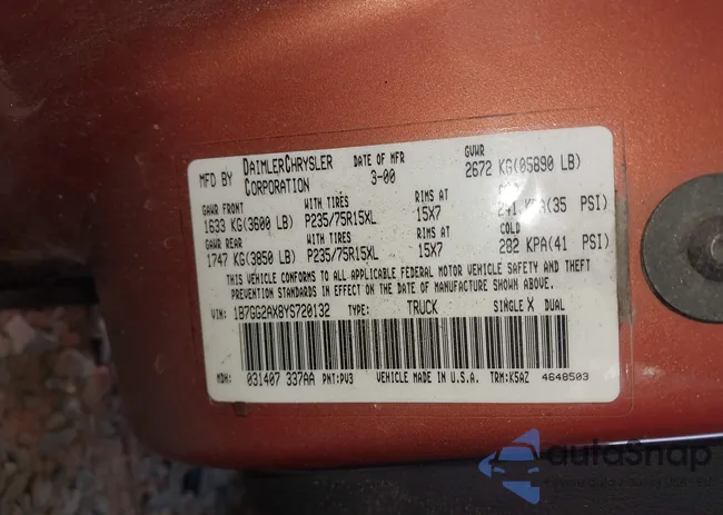 1B7GG2AX8YS720132: 43274898