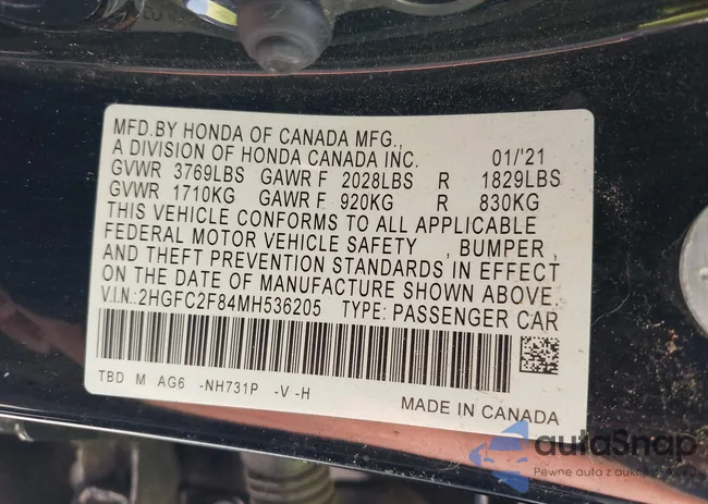 2HGFC2F84MH536205: 43274920