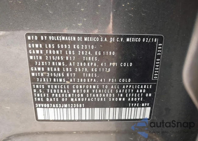 3VV0B7AX3JM123581: 43275146