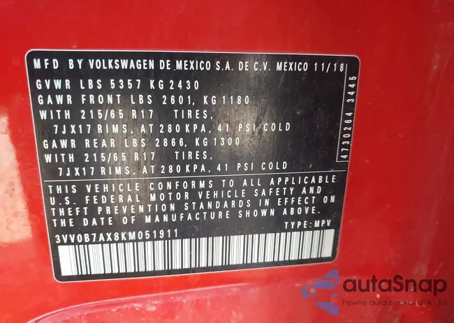 3VV0B7AX8KM051911: 43275203