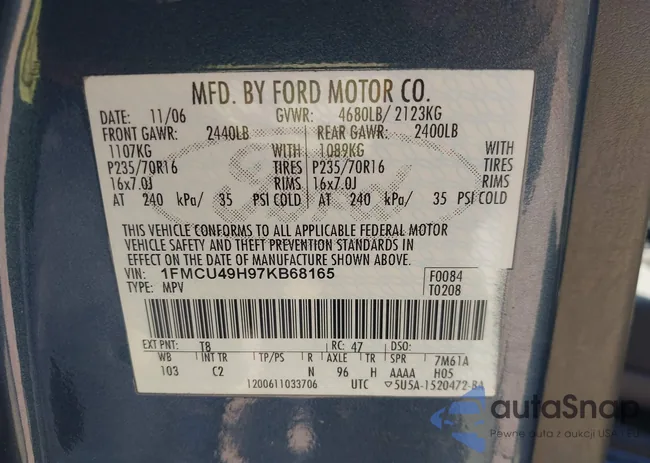 1FMYU92Z76KA03784: 43275338