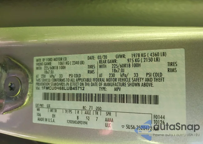 1FMCU0H68LUB45712: 43274422