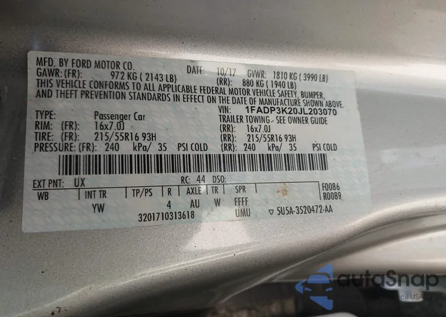 1FADP3K20JL203070: 43274703