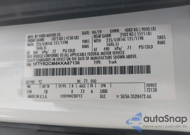 1FTYR2CM4KKA87136: 43274764