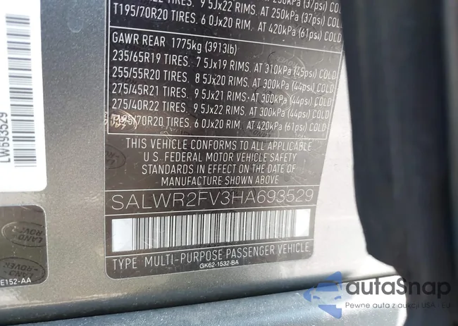 SALWR2FV3HA693529: 43274767