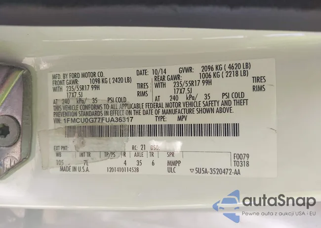 1FMCU0G77FUA36317: 43275862