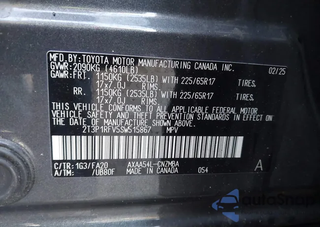 2T3P1RFV5SW515867: 43275871