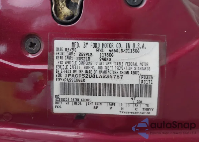 1FACP52U8LA234767: 43276184