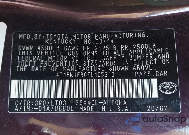 4T1BK1EB0EU105510: 43276343