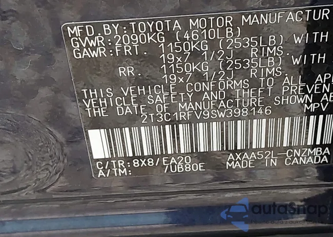 2T3C1RFV9SW398146: 43276374