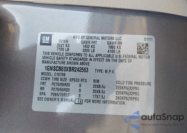 1GNSCBE0XBR242563: 43276376