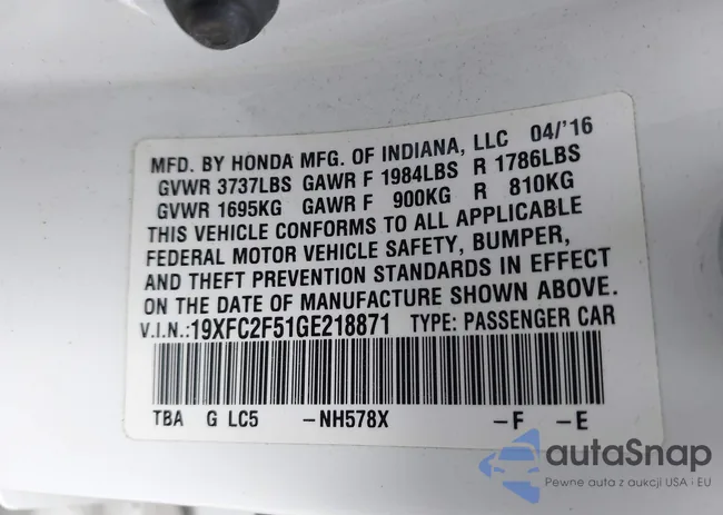 19XFC2F51GE218871: 43276378