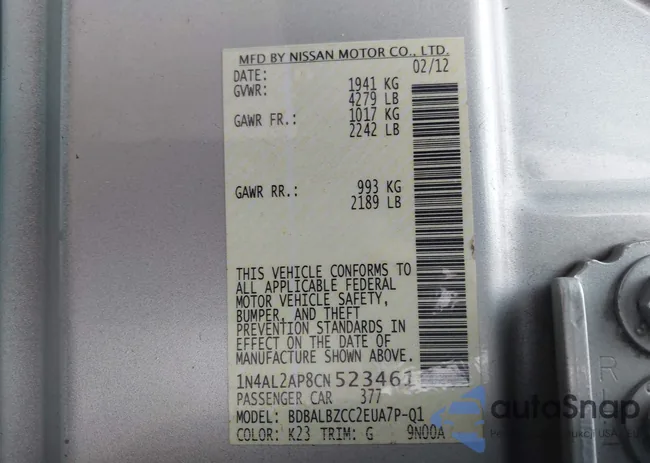 1N4AL2AP8CN523461: 43276394