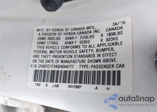 2HGFC1F34GH644777: 43275472