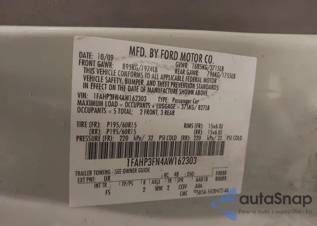 1FAHP3FN4AW162303: 43275480