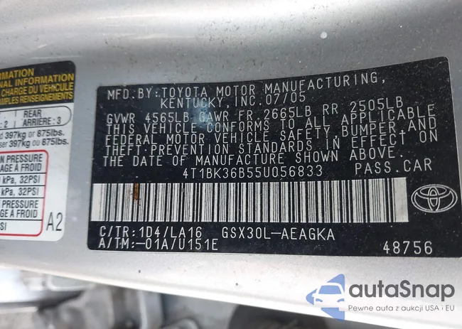 4T1BK36B55U056833: 43275547