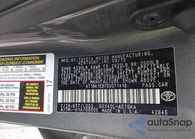 4T1BK1EB7DU071418: 43275582